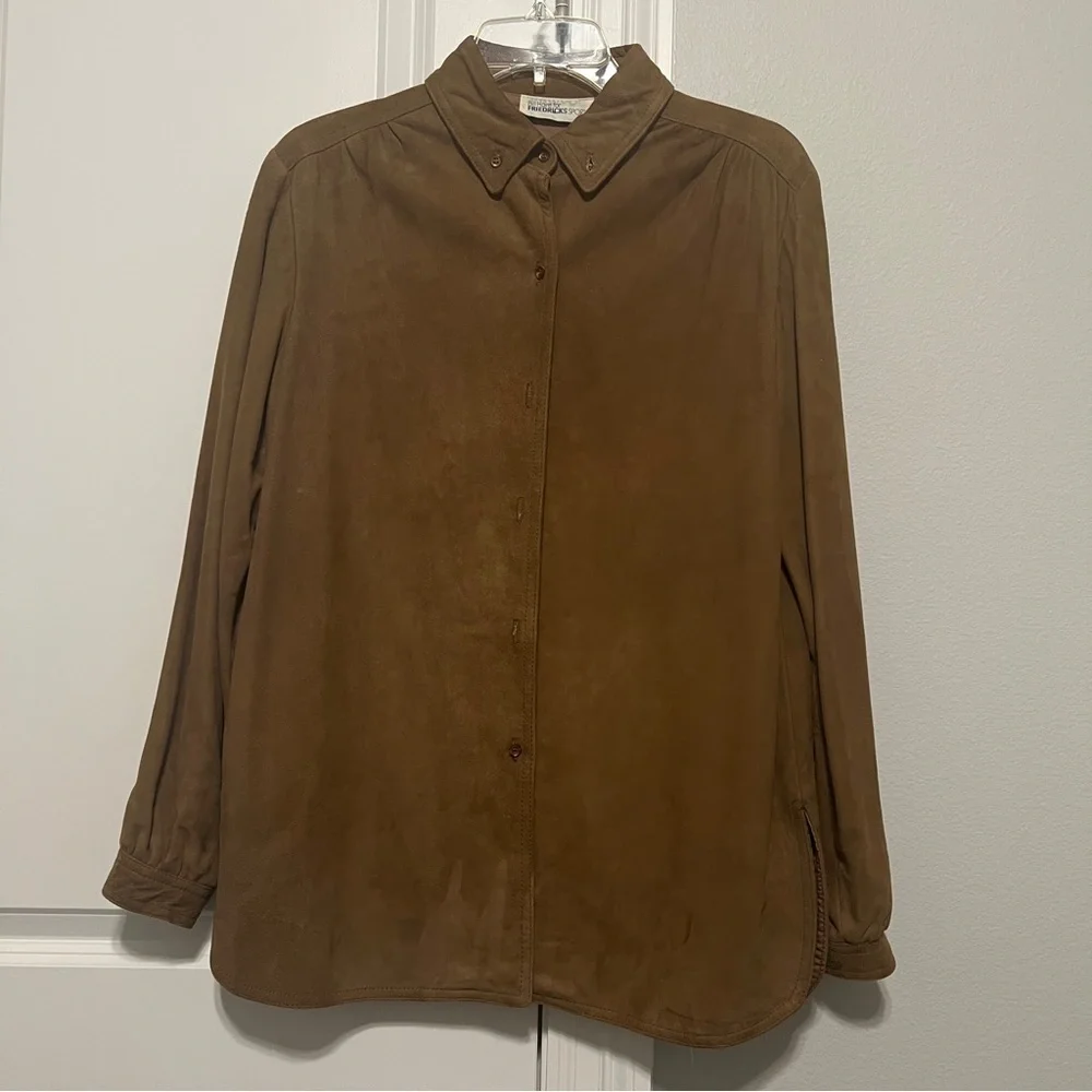 Vtg Bill Haire Friedrick's Sport Lamb Suede Button Front Shirt Blouse - Picture 2 of 12